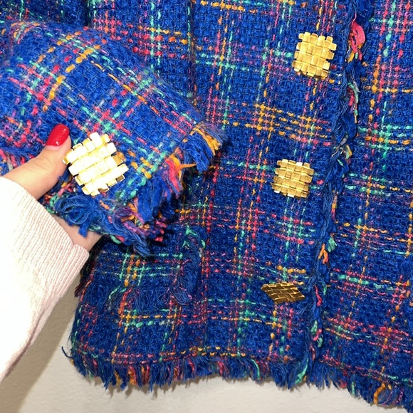 Vintage Maggy London Blue Plaid Tweed Blazer Jacket - Picture 8 of 11